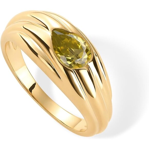 Women's Green CZ 14K Gold Plated Chunky Colored Gemstones Statement Ring - Picture 3 of 7